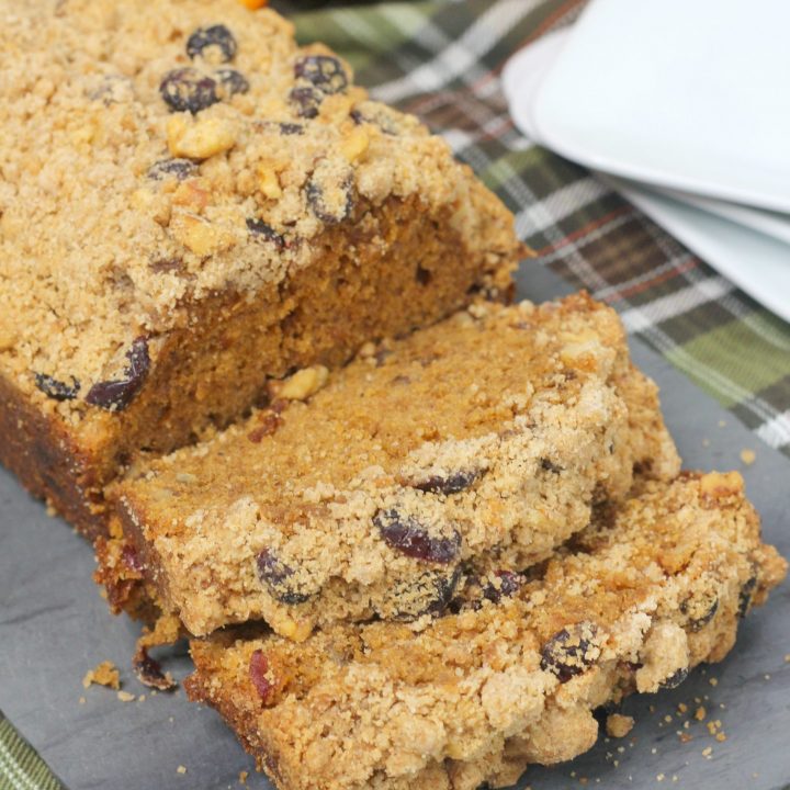 Pumpkin Cranberry Walnut Streusel Bread