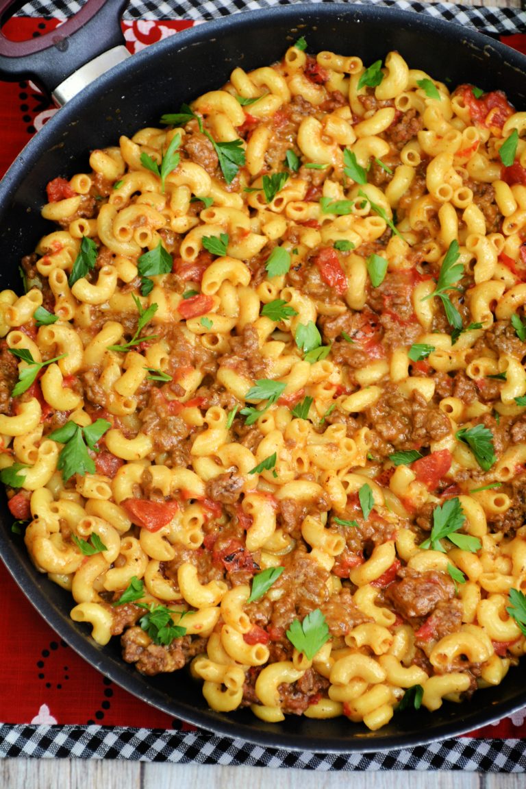 One-Pot Cheeseburger Pasta Skillet - From Gate To Plate