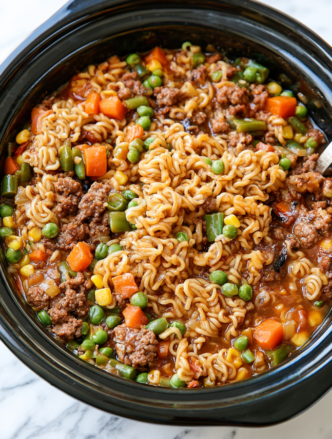 Cow Cooking Timer Slow Cooker 5-Ingredient Beef Ramen Casserole - From Gate To Plate